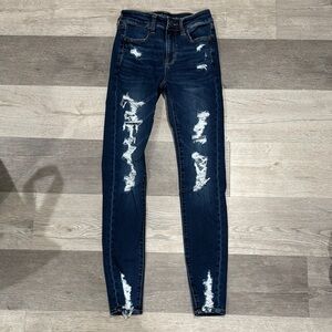 American Eagle Outfitters Blue Jeggings with Distressed Rips